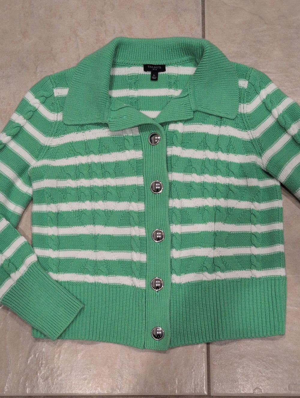 Talbots Green Striped Knit Cardigan Size SP